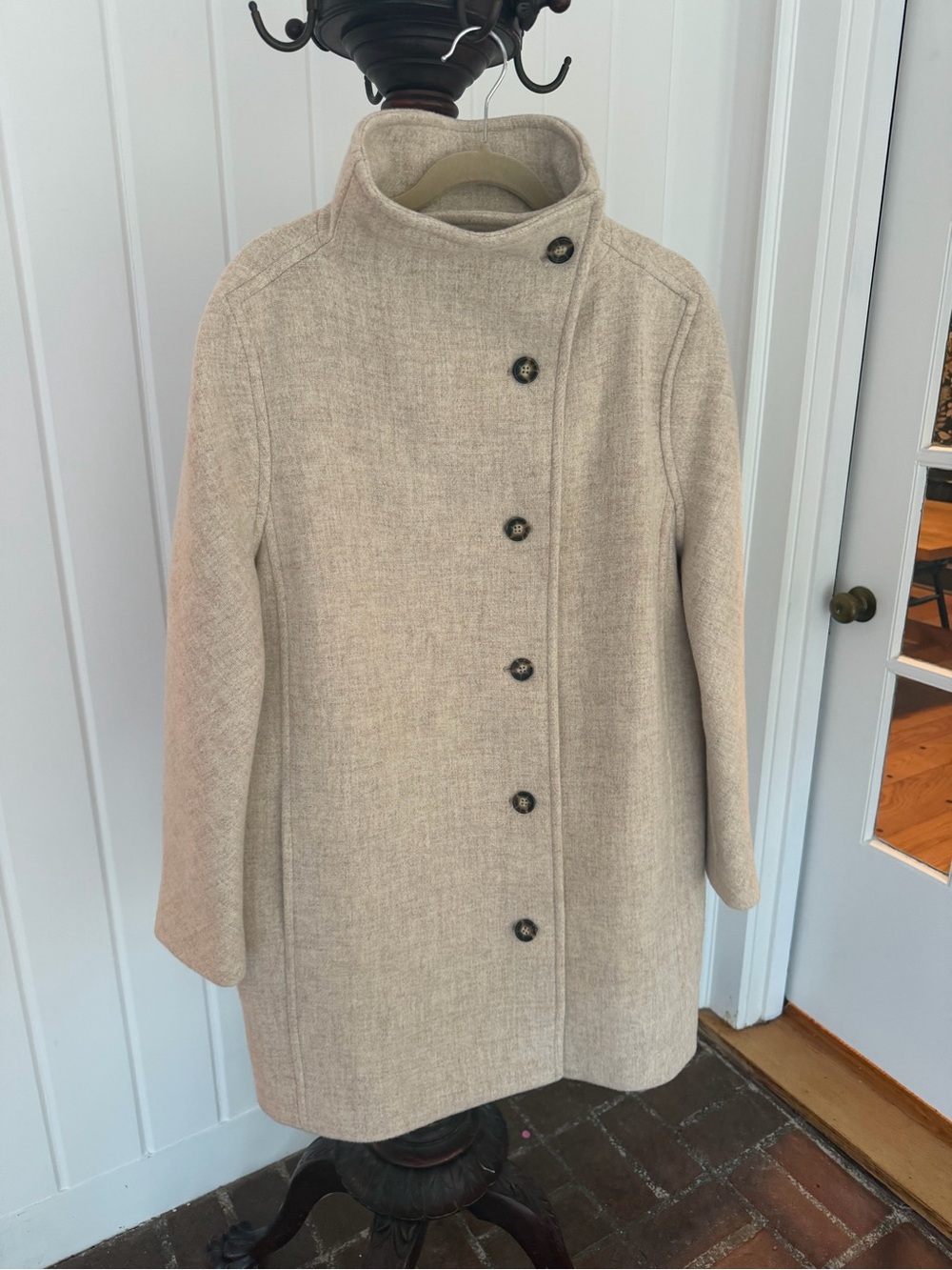 J. Crew Cream Stand-Collar Wool Blend Pea Coat